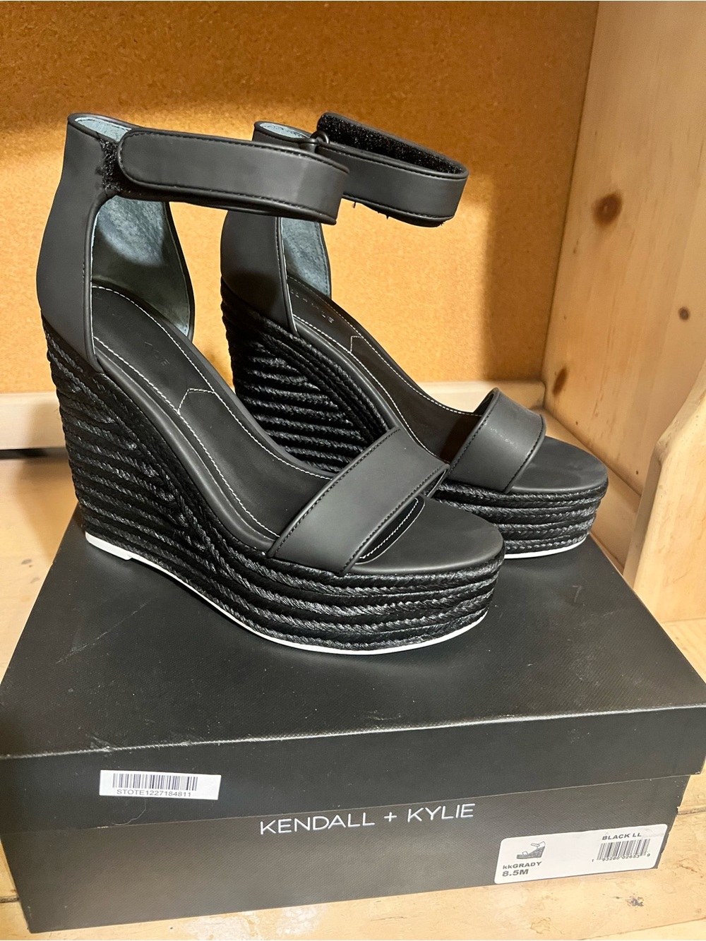 Kendall & Kylie Black Braided Platform Wedge Sandals